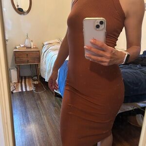 Casual Brown Sleeveless Dress